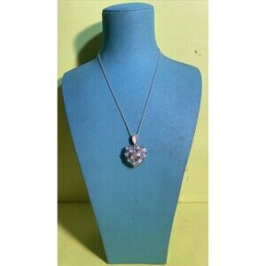 Vintage Sterling Heart Pendant Necklace w/ Prong Citrine Garnet Tourmaline Therm